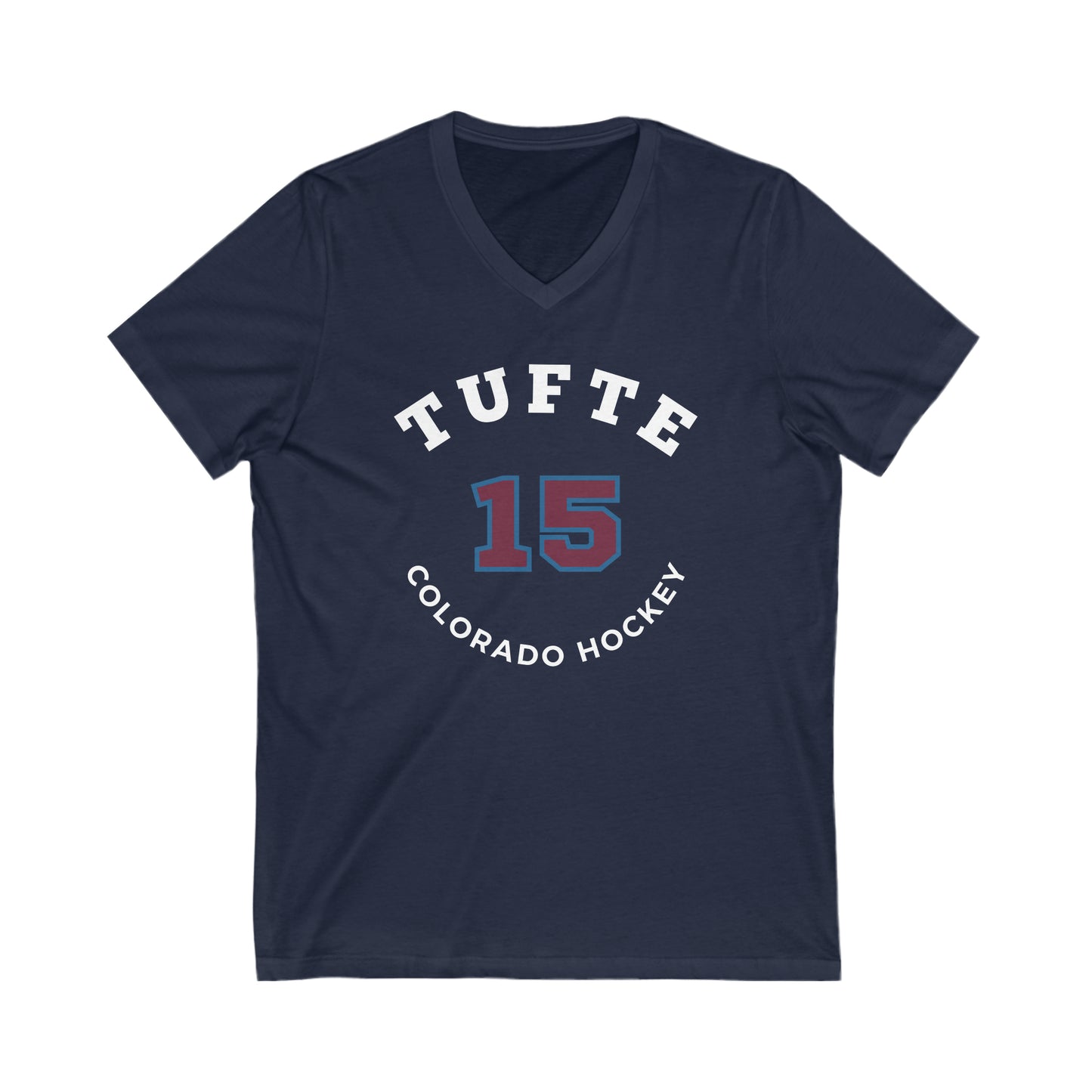 Tufte 15 Colorado Hockey Number Arch Design Unisex V-Neck Tee