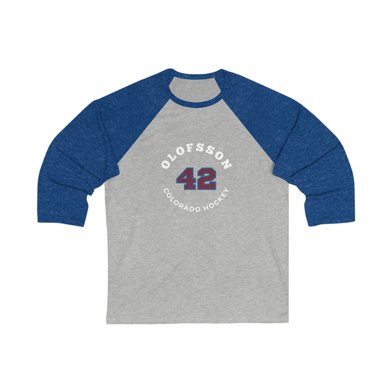 Olofsson 42 Colorado Hockey Number Arch Design Unisex Tri-Blend 3/4 Sleeve Raglan Baseball Shirt