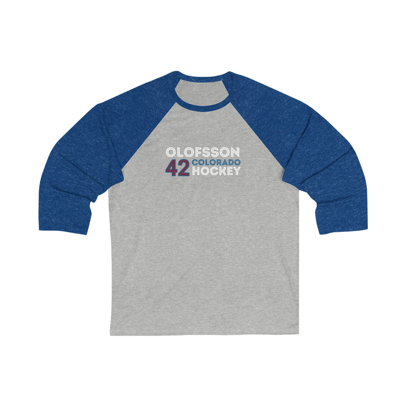 Olofsson 42 Colorado Hockey Grafitti Wall Design Unisex Tri-Blend 3/4 Sleeve Raglan Baseball Shirt