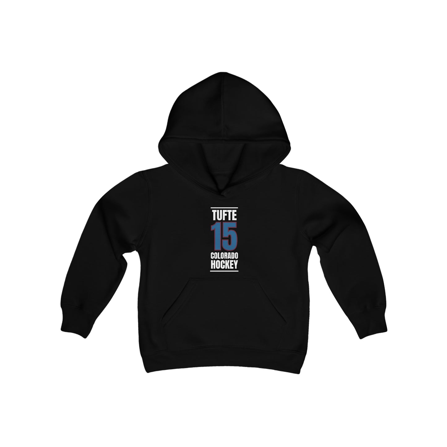 Tufte 15 Colorado Hockey Blue Vertical Design Youth Hooded Sweatshirt