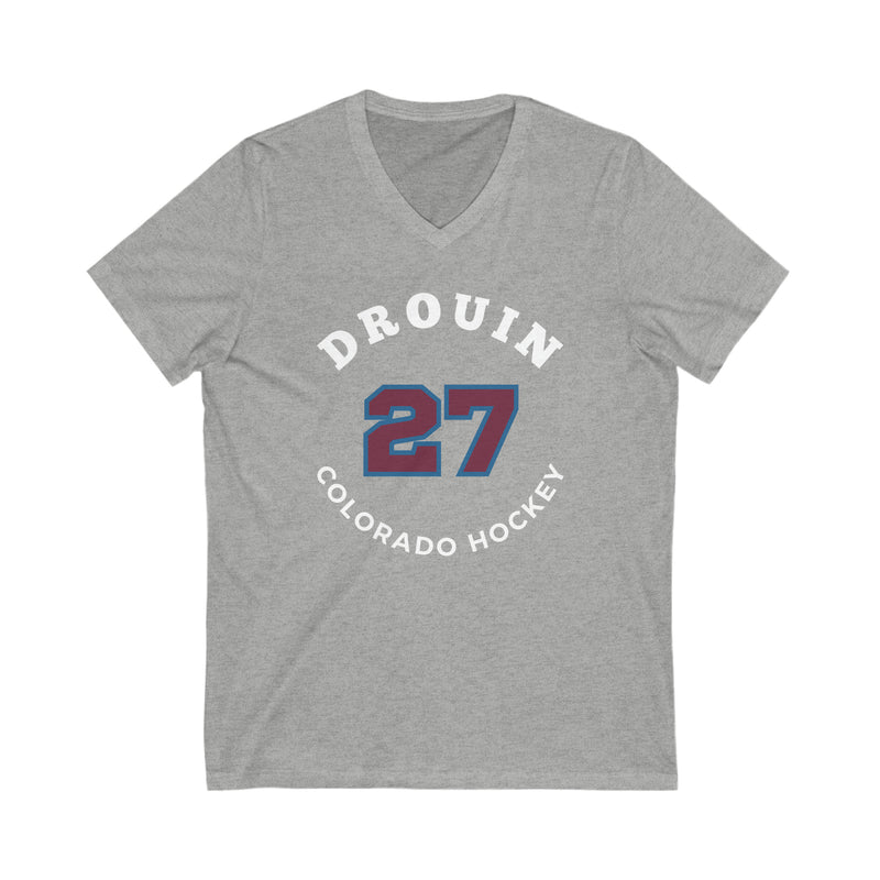 Drouin 27 Colorado Hockey Number Arch Design Unisex V-Neck Tee