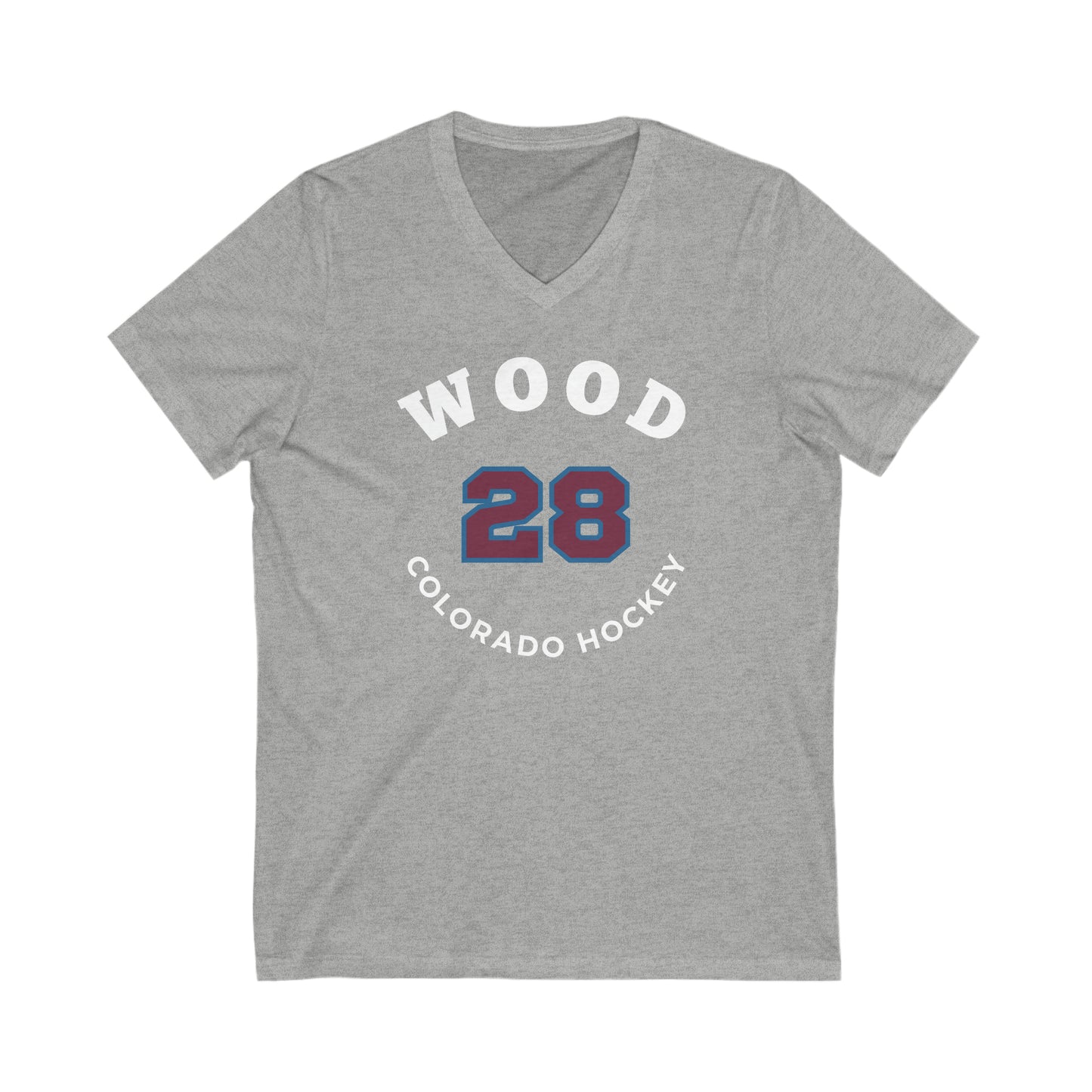 Wood 28 Colorado Hockey Number Arch Design Unisex V-Neck Tee