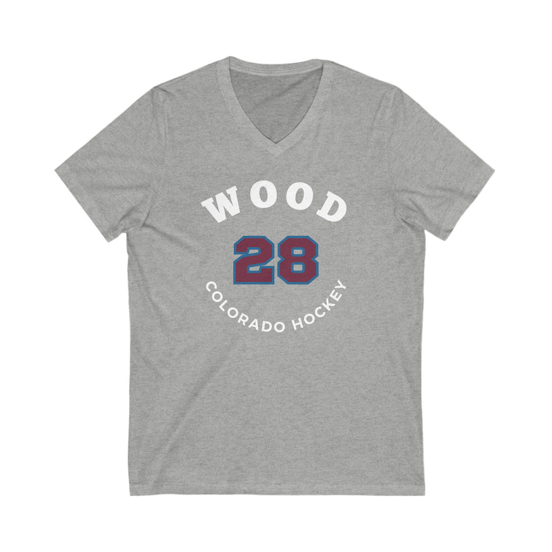 Wood 28 Colorado Hockey Number Arch Design Unisex V-Neck Tee