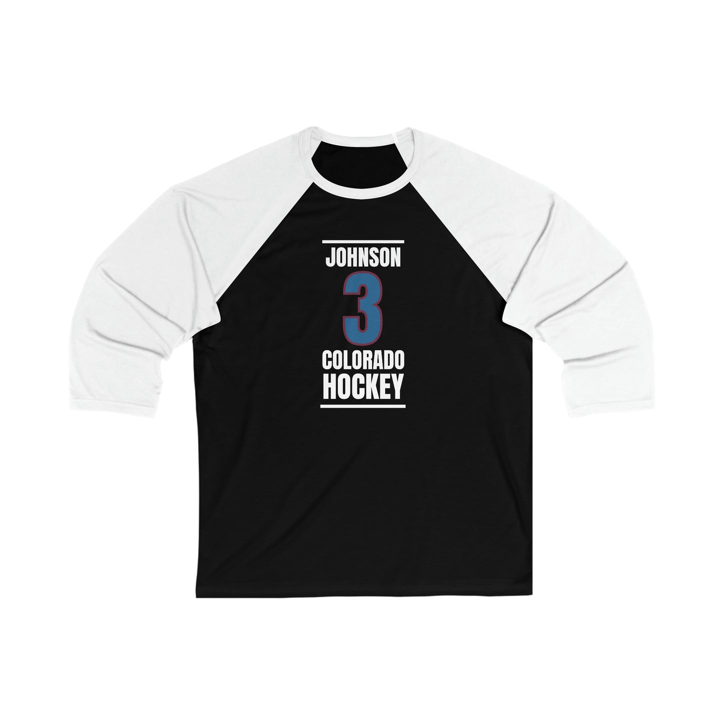 Johnson 3 Colorado Hockey Blue Vertical Design Unisex Tri-Blend 3/4 Sleeve Raglan Baseball Shirt