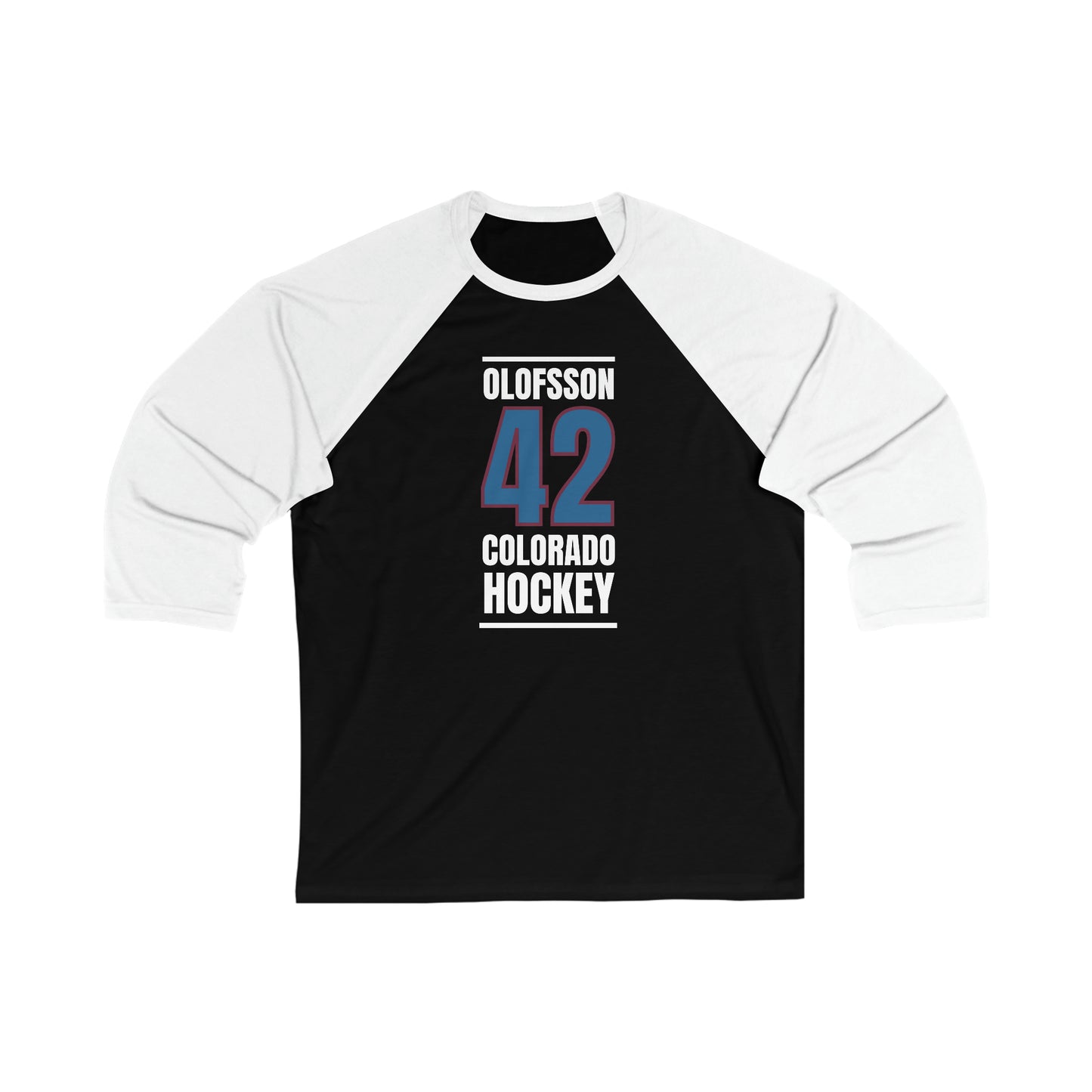 Olofsson 42 Colorado Hockey Blue Vertical Design Unisex Tri-Blend 3/4 Sleeve Raglan Baseball Shirt