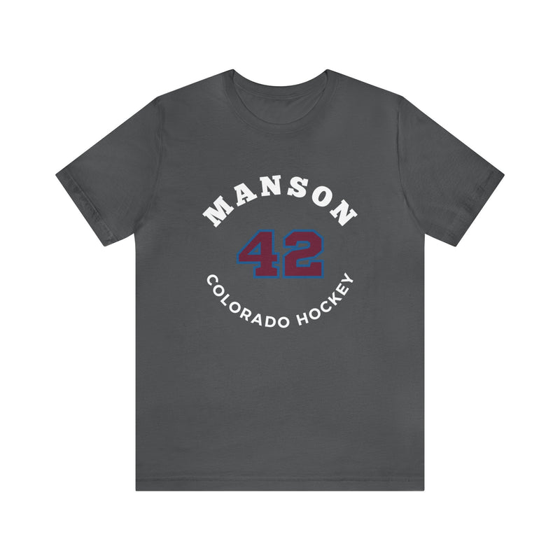 Manson 42 Colorado Hockey Number Arch Design Unisex T-Shirt