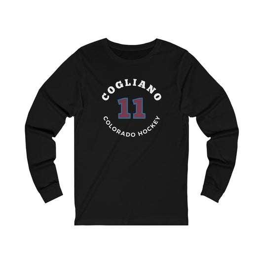 Cogliano 11 Colorado Hockey Number Arch Design Unisex Jersey Long Sleeve Shirt