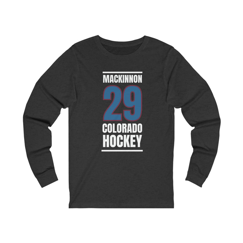 MacKinnon 29 Colorado Hockey Blue Vertical Design Unisex Jersey Long Sleeve Shirt