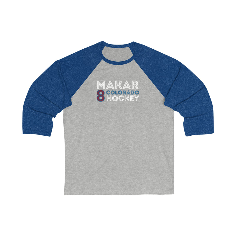 Makar 8 Colorado Hockey Grafitti Wall Design Unisex Tri-Blend 3/4 Sleeve Raglan Baseball Shirt