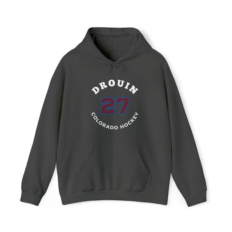 Drouin 27 Colorado Hockey Number Arch Design Unisex Hooded Sweatshirt