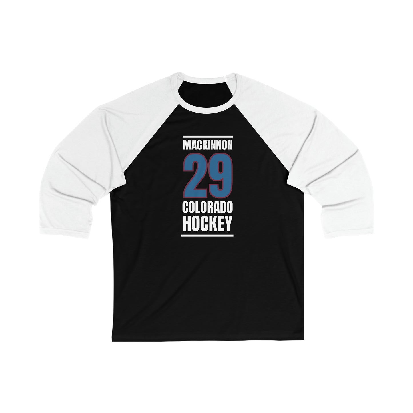 MacKinnon 29 Colorado Hockey Blue Vertical Design Unisex Tri-Blend 3/4 Sleeve Raglan Baseball Shirt