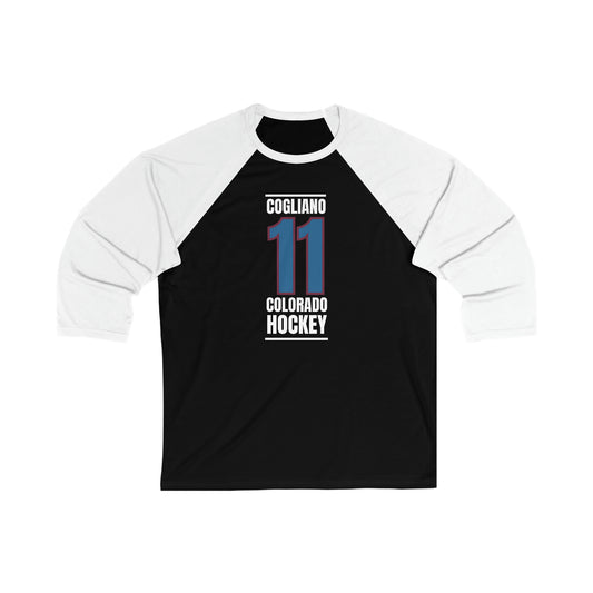 Cogliano 11 Colorado Hockey Blue Vertical Design Unisex Tri-Blend 3/4 Sleeve Raglan Baseball Shirt