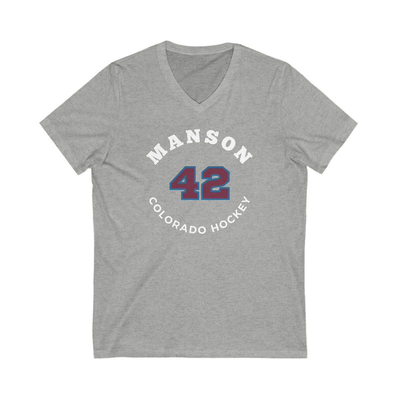 Manson 42 Colorado Hockey Number Arch Design Unisex V-Neck Tee