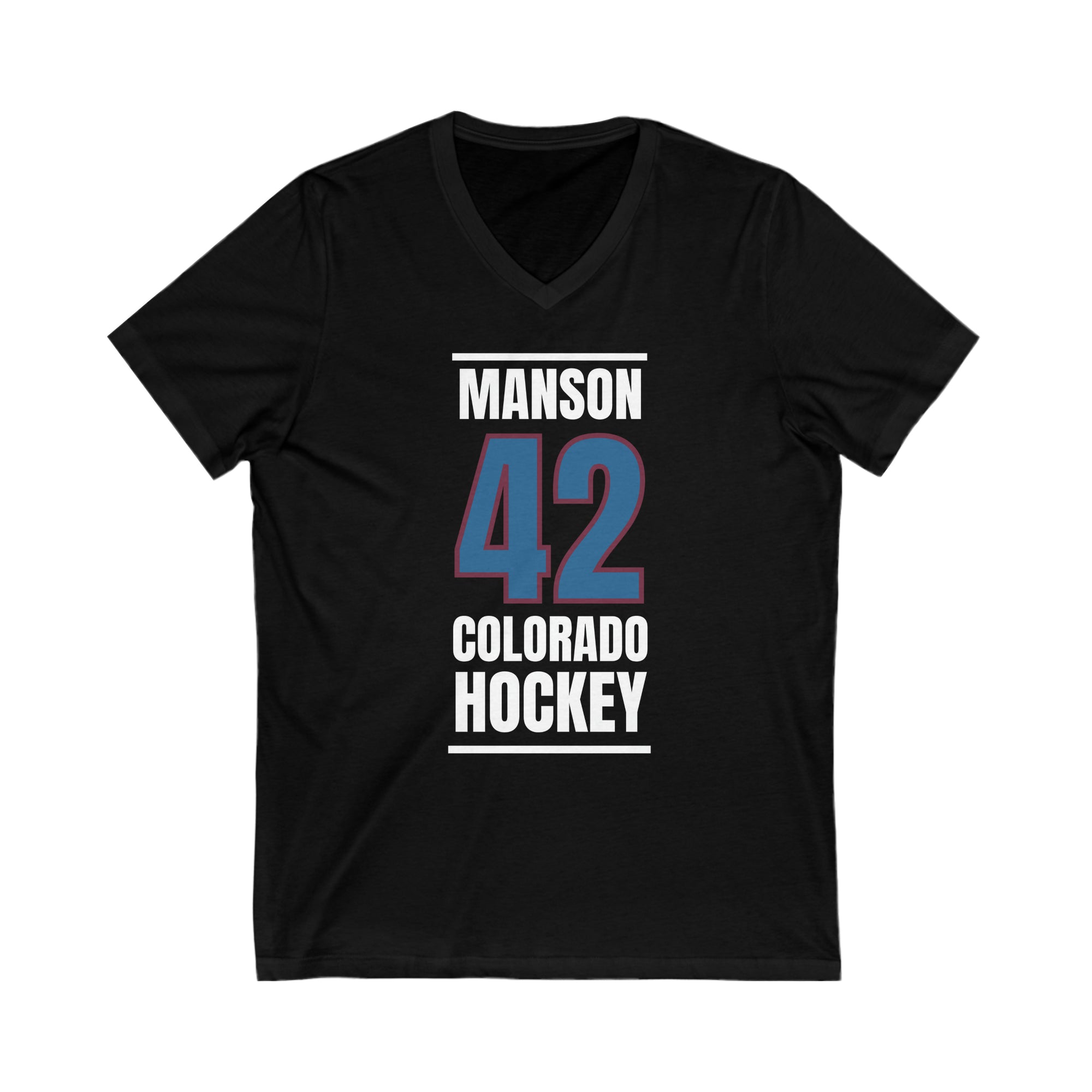 Manson 42 Colorado Hockey Blue Vertical Design Unisex V-Neck Tee