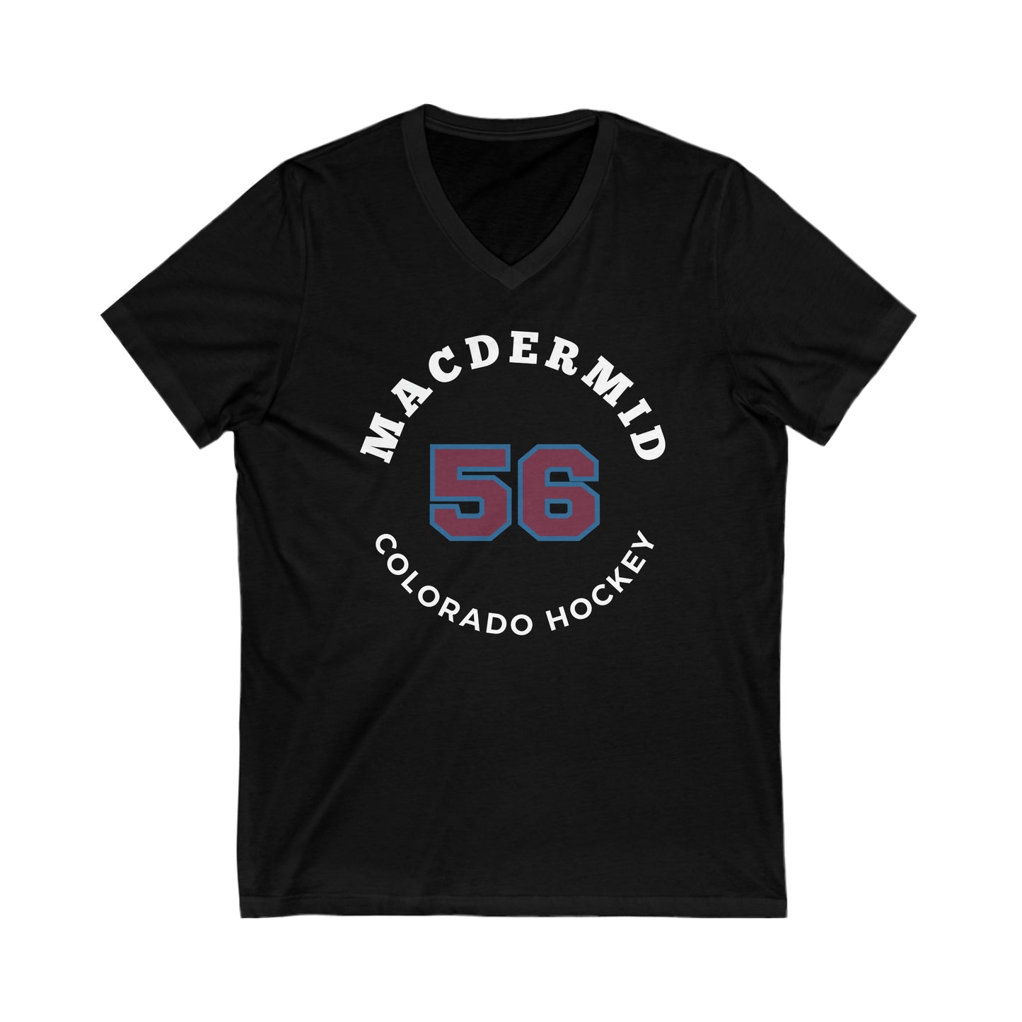 MacDermid 56 Colorado Hockey Number Arch Design Unisex V-Neck Tee