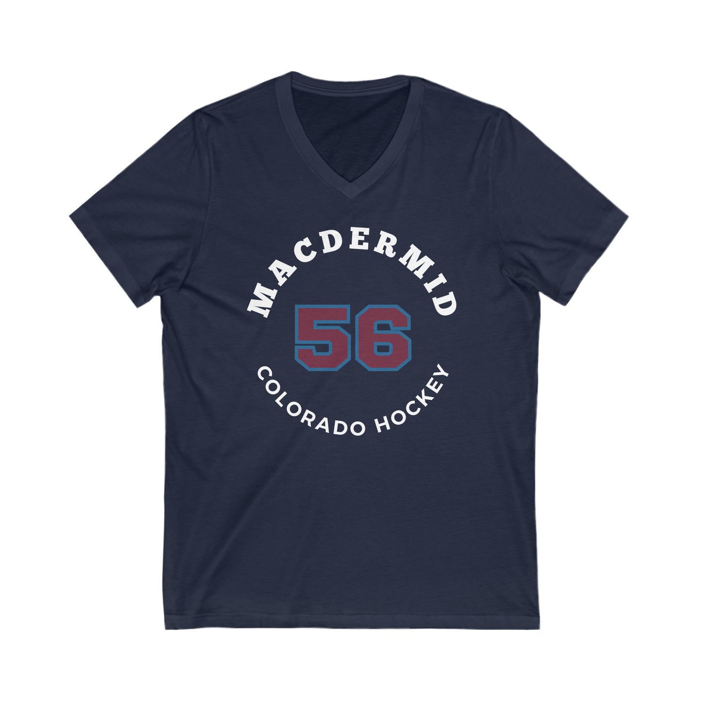 MacDermid 56 Colorado Hockey Number Arch Design Unisex V-Neck Tee