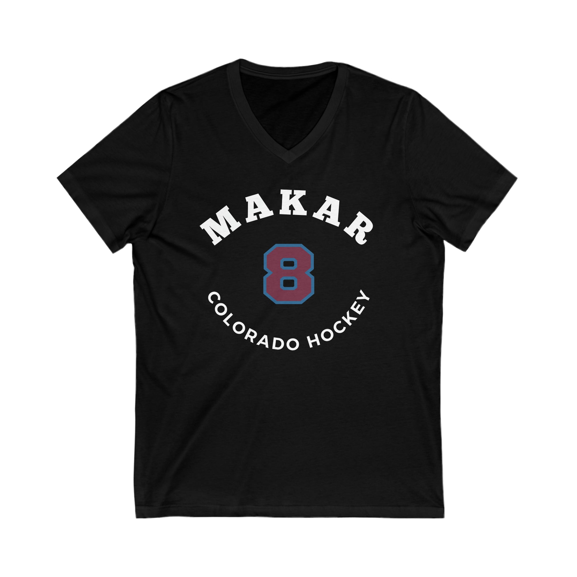 Makar 8 Colorado Hockey Number Arch Design Unisex V-Neck Tee