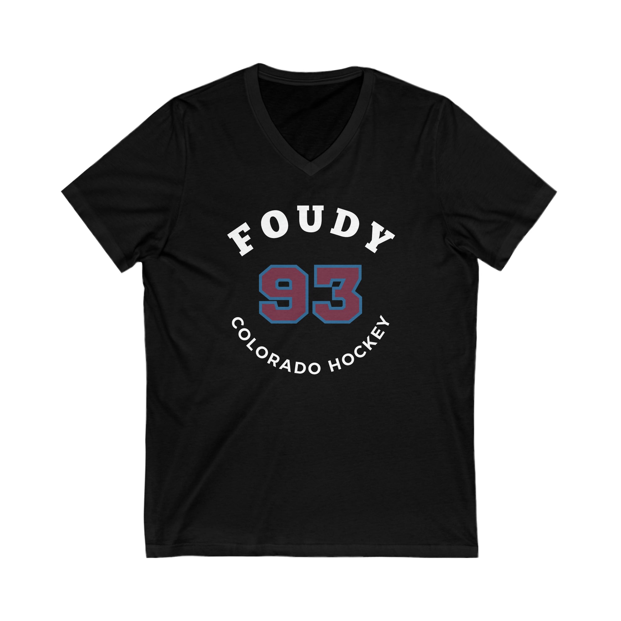 Foudy 93 Colorado Hockey Number Arch Design Unisex V-Neck Tee