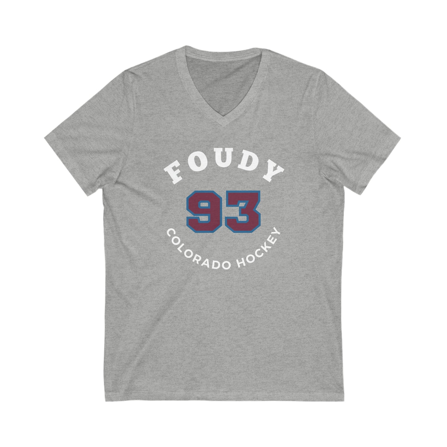 Foudy 93 Colorado Hockey Number Arch Design Unisex V-Neck Tee