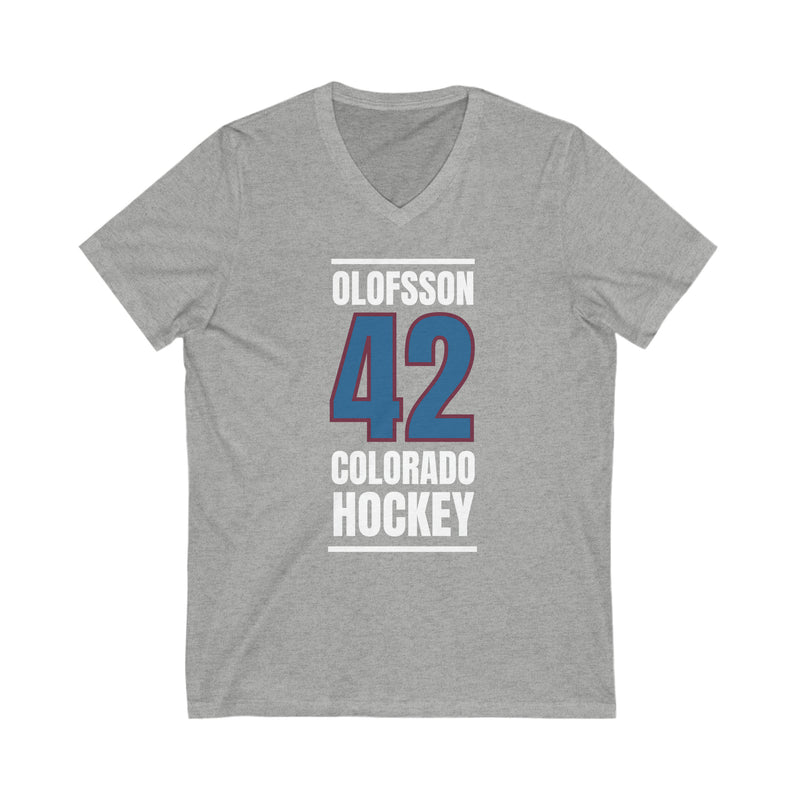 Olofsson 42 Colorado Hockey Blue Vertical Design Unisex V-Neck Tee