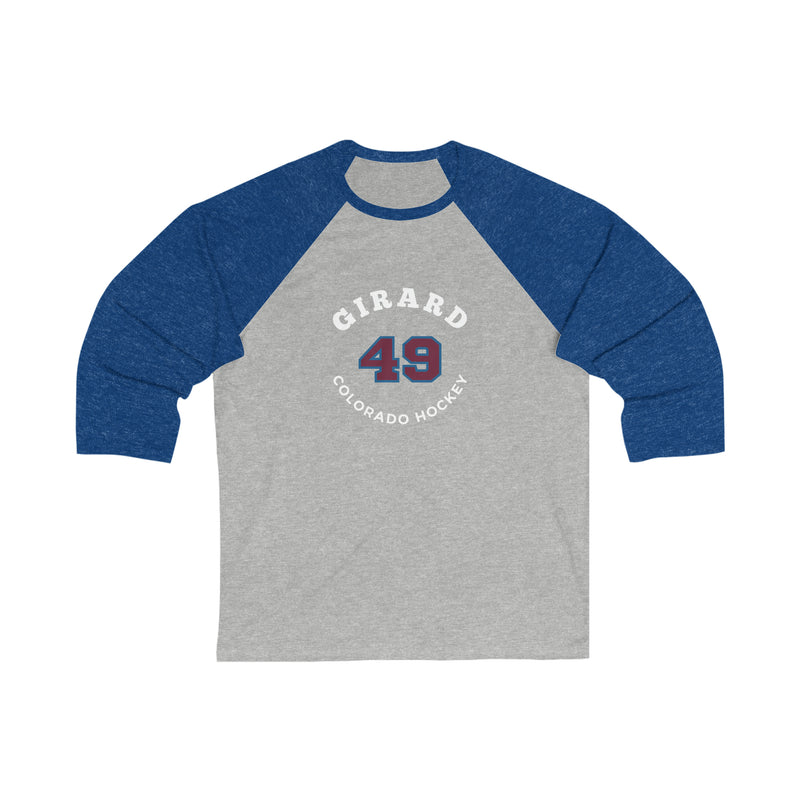 Girard 49 Colorado Hockey Number Arch Design Unisex Tri-Blend 3/4 Sleeve Raglan Baseball Shirt