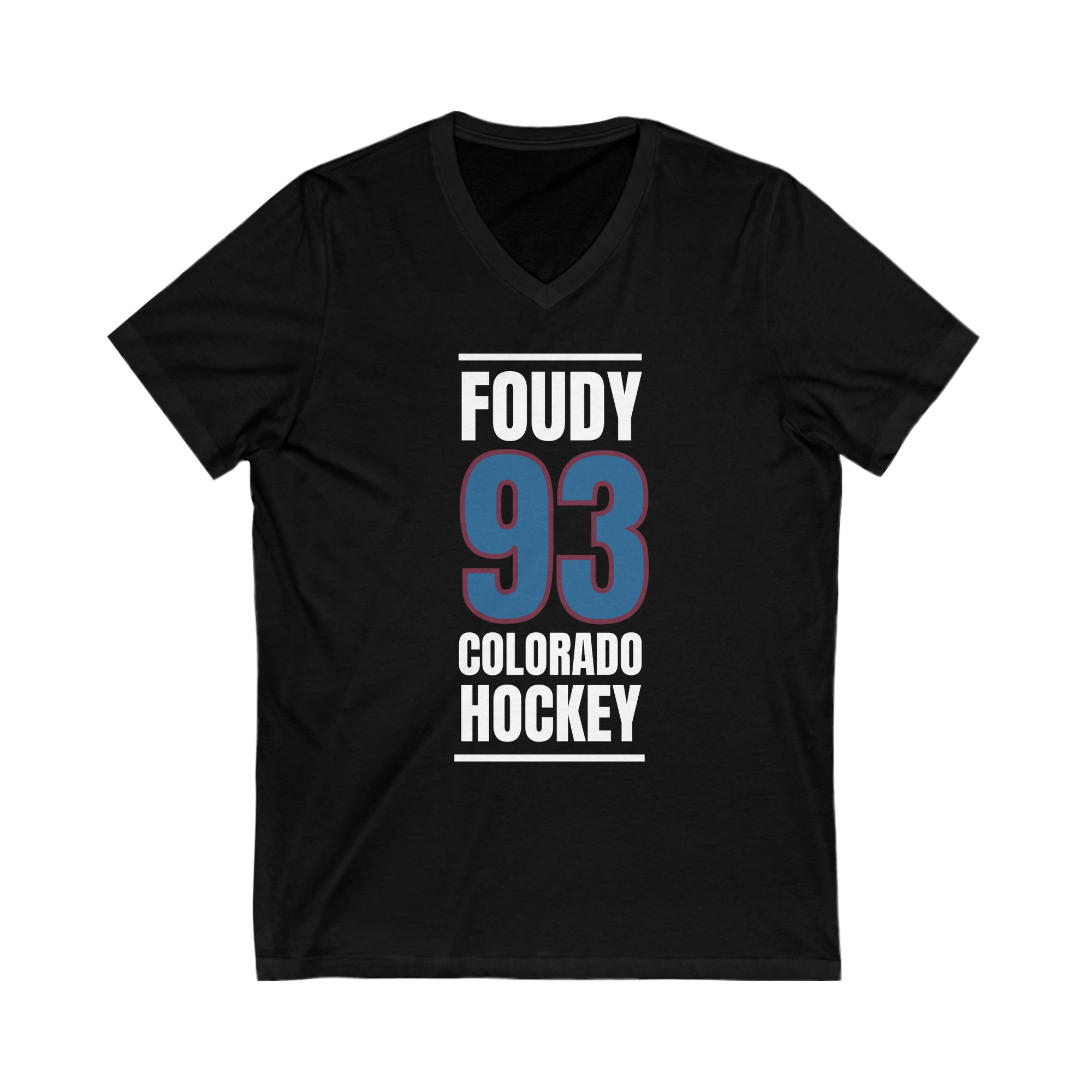 Foudy 93 Colorado Hockey Blue Vertical Design Unisex V-Neck Tee