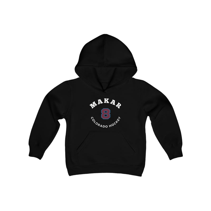 Makar 8 Colorado Hockey Number Arch Design Youth Hooded Sweatshirt