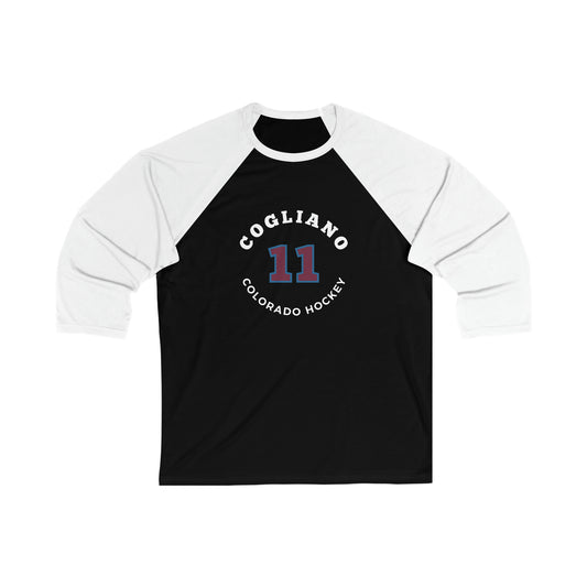 Cogliano 11 Colorado Hockey Number Arch Design Unisex Tri-Blend 3/4 Sleeve Raglan Baseball Shirt