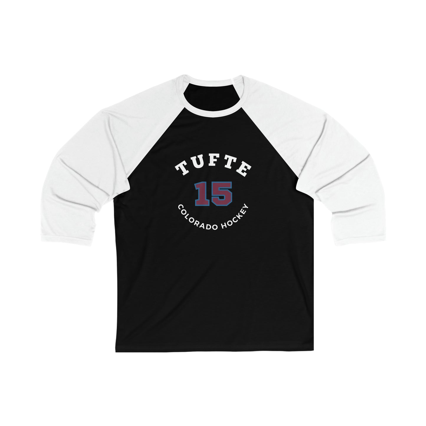 Tufte 15 Colorado Hockey Number Arch Design Unisex Tri-Blend 3/4 Sleeve Raglan Baseball Shirt