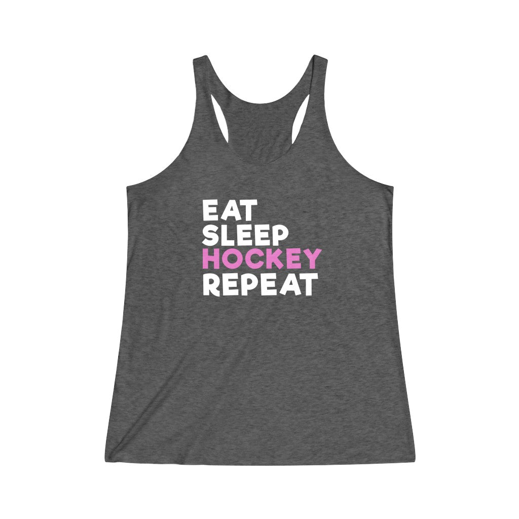 "Eat, Sleep, Hockey, Repeat" Women's Tri-Blend Racerback Tank