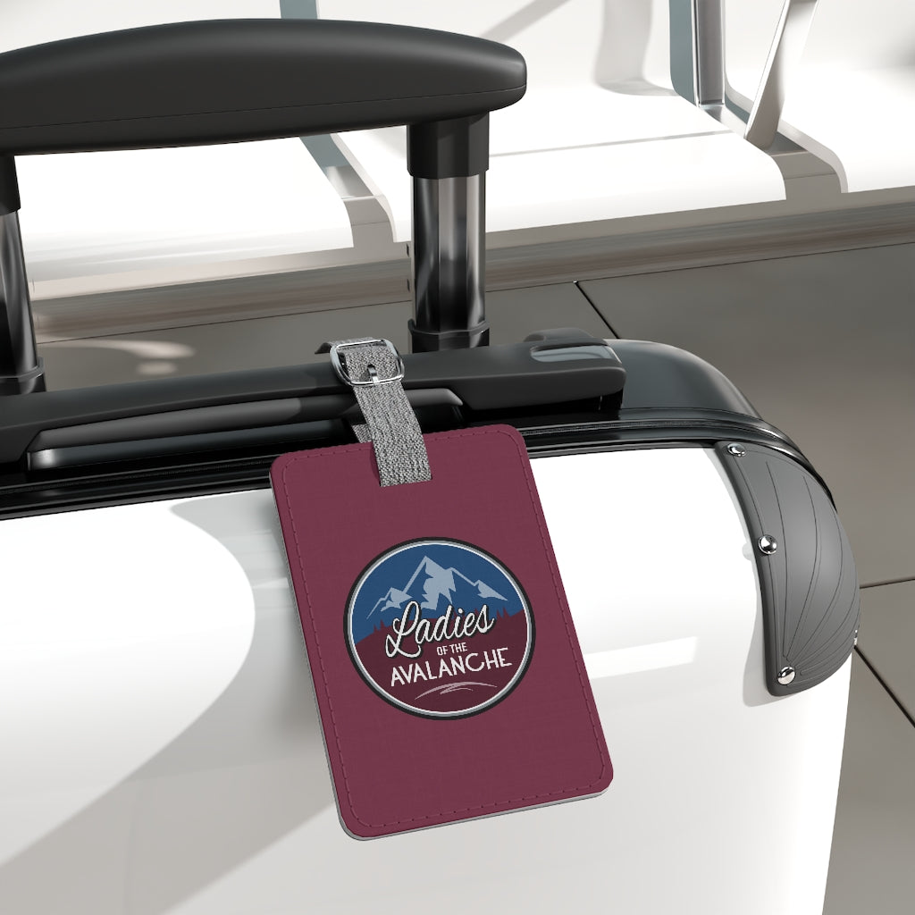 Ladies Of The Avalanche Leather Luggage Tag In Burgundy